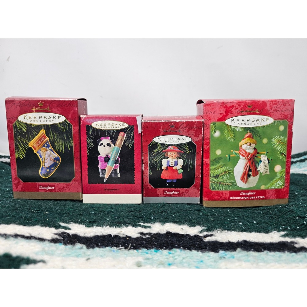 Hallmark Keepsake Daughter Ornament Lot 1995 1997 1998 2001 Panda Angel Snowman